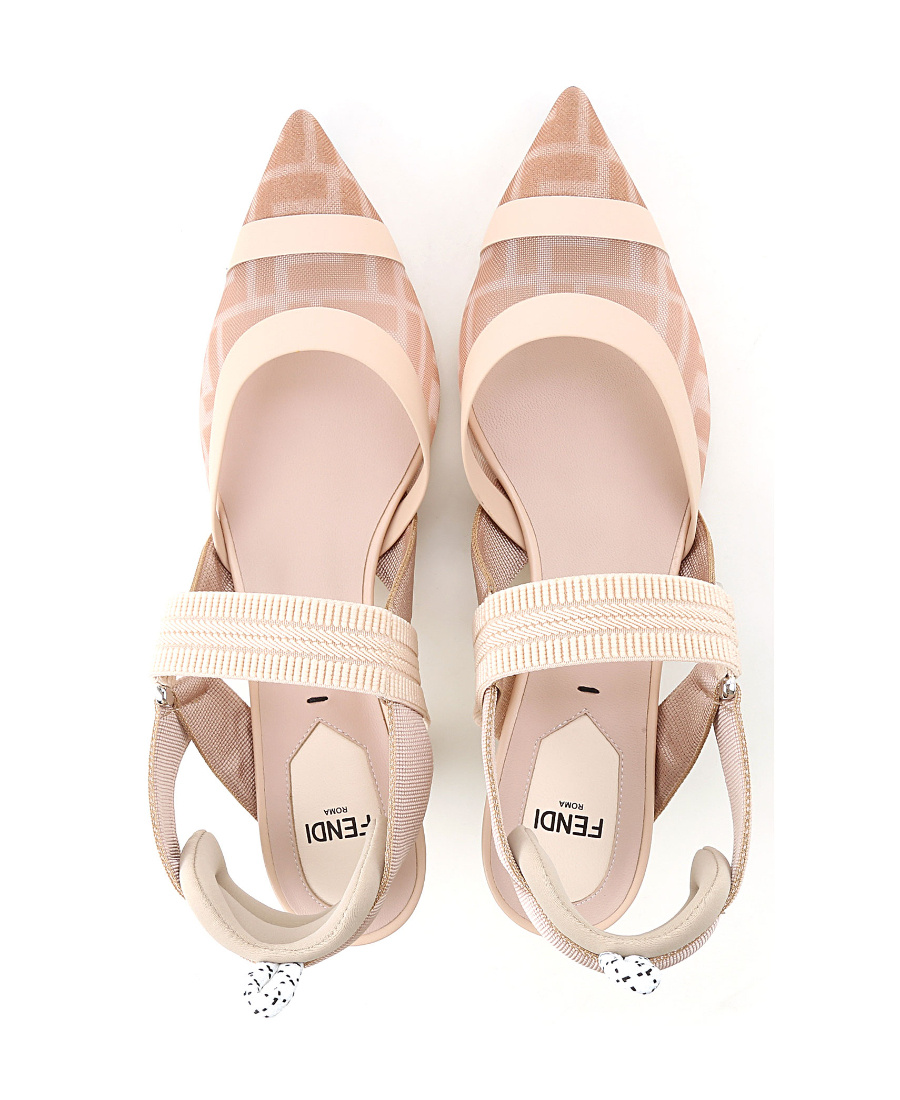 Fendi Black Leather And Mesh Slingbacks With Medium Heel In Multi