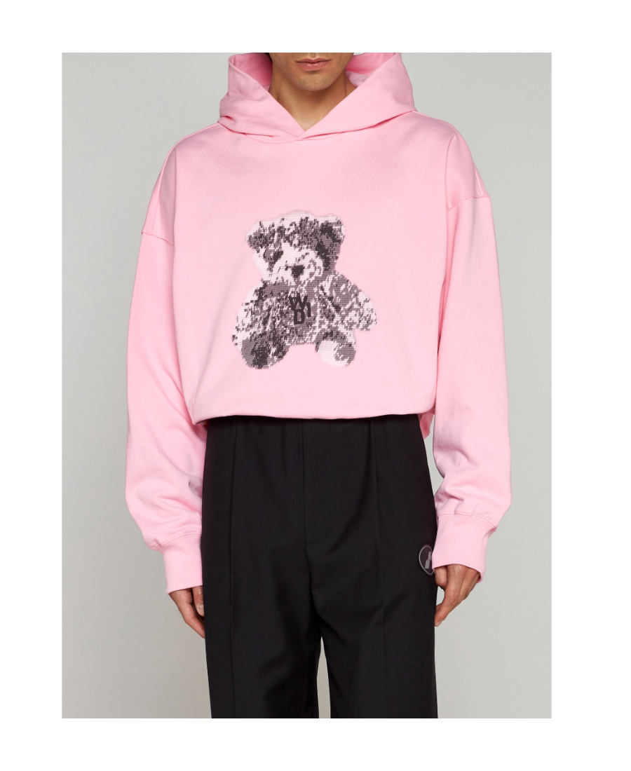 We11 Done Teddy Bear-print Cotton Hoodie In Pink