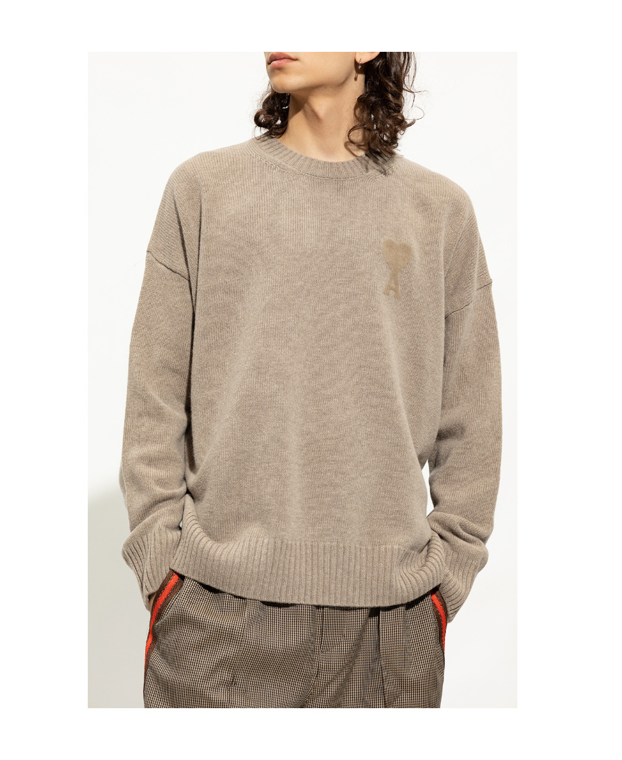 Ami Alexandre Mattiussi Ami De Coeur Tonal Needle Punch Sweater In Nude