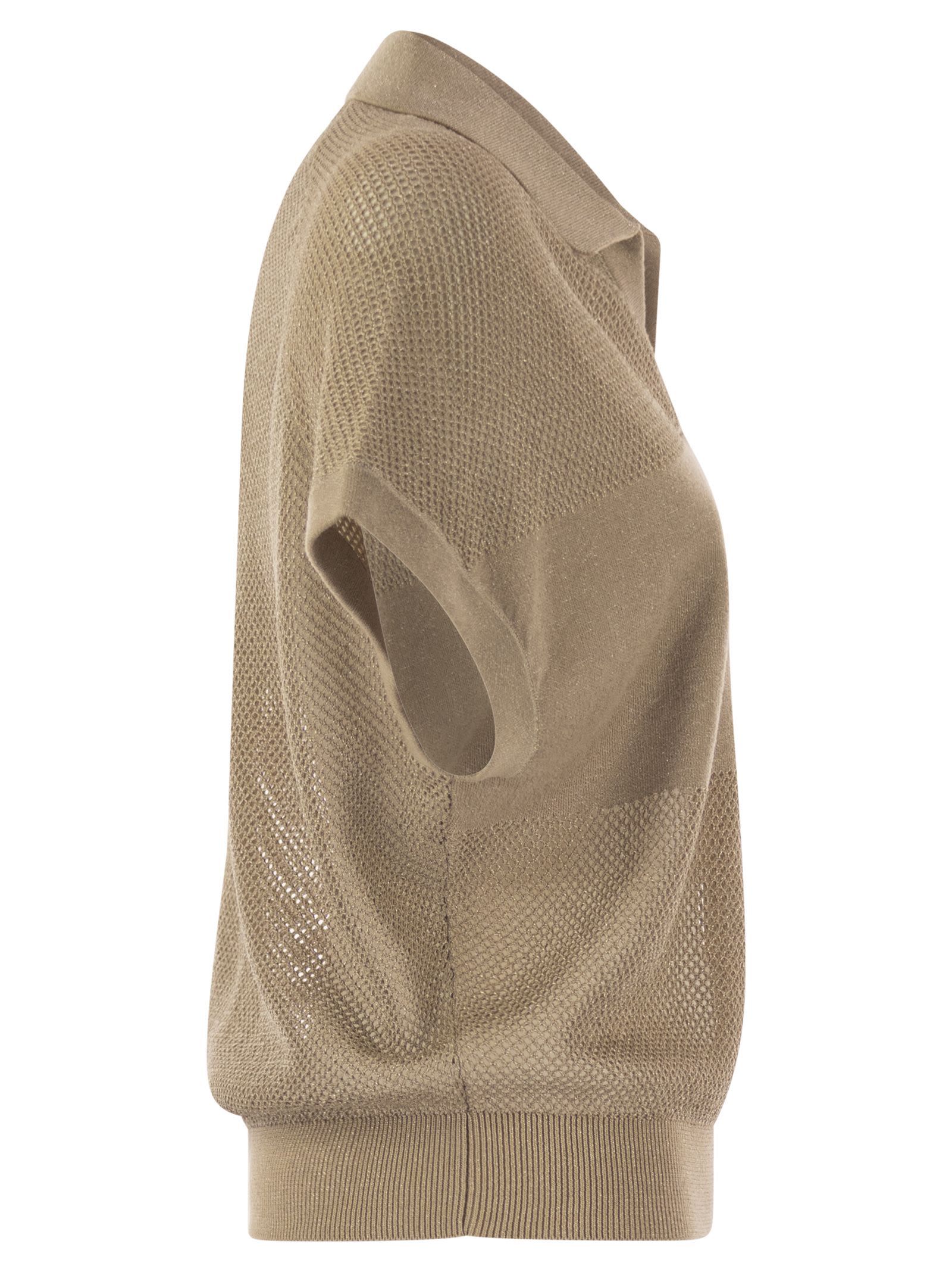 Peserico Women Tricot Polo Shirt In Pure Cotton Crepe Yarn In Brown