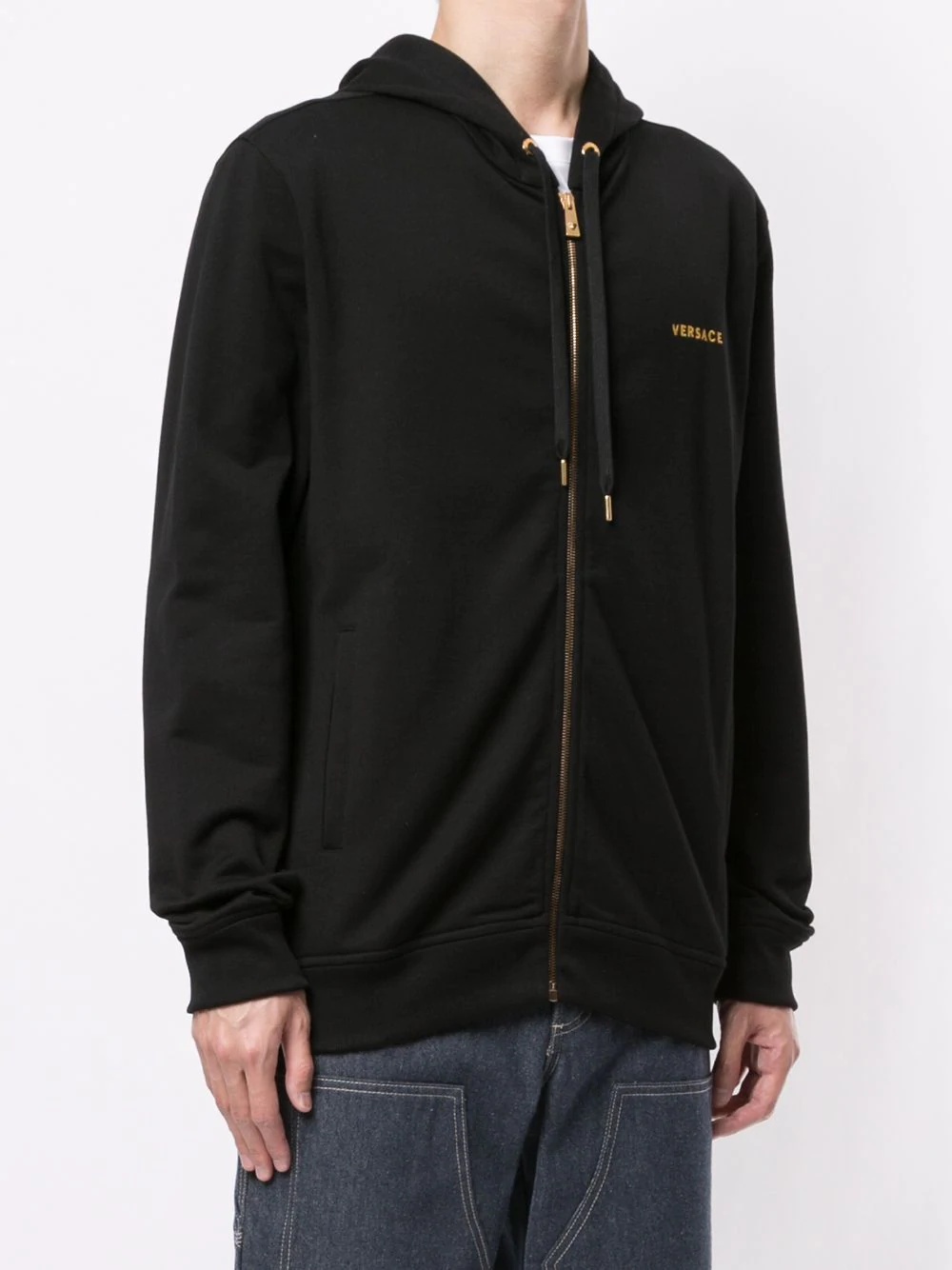 Versace Embroidered Medusa Zip-up Hoodie In Black