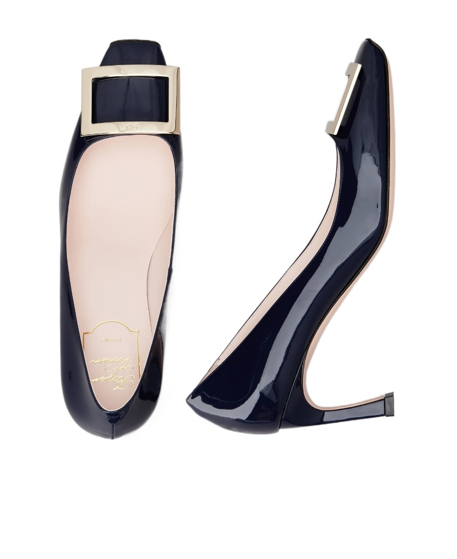 Roger Vivier Patent Leather Belle Vivier Pumps With Maxi Buckle 8cm In Blue
