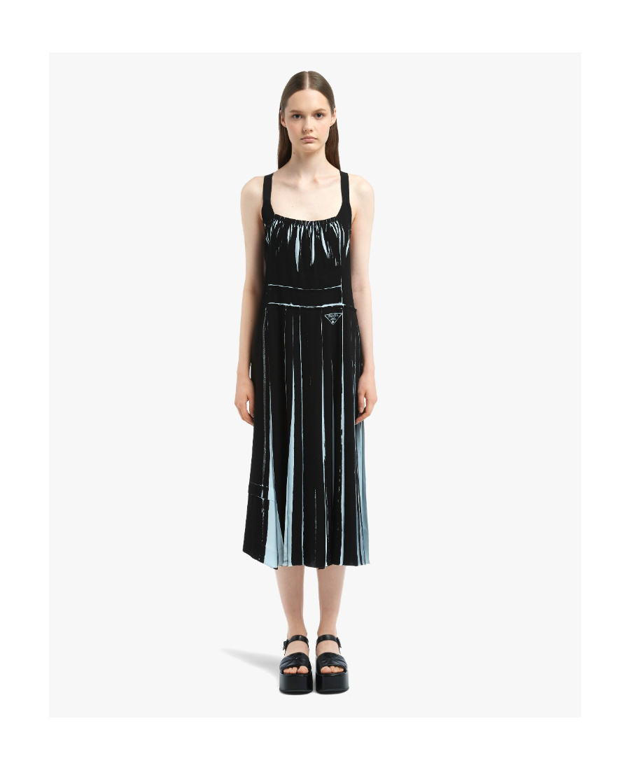 Prada `re-edition` Printed `sablé` Dress In Black