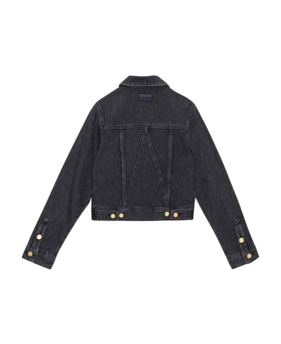 GANNI WASHED BLACK HEAVY CROPPED DENIM JACKET 