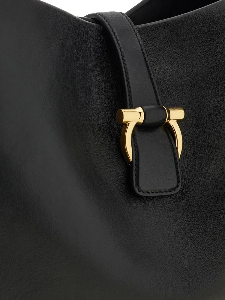 Ferragamo Buckle Strap Soft Structure Shoulder Bag In Black