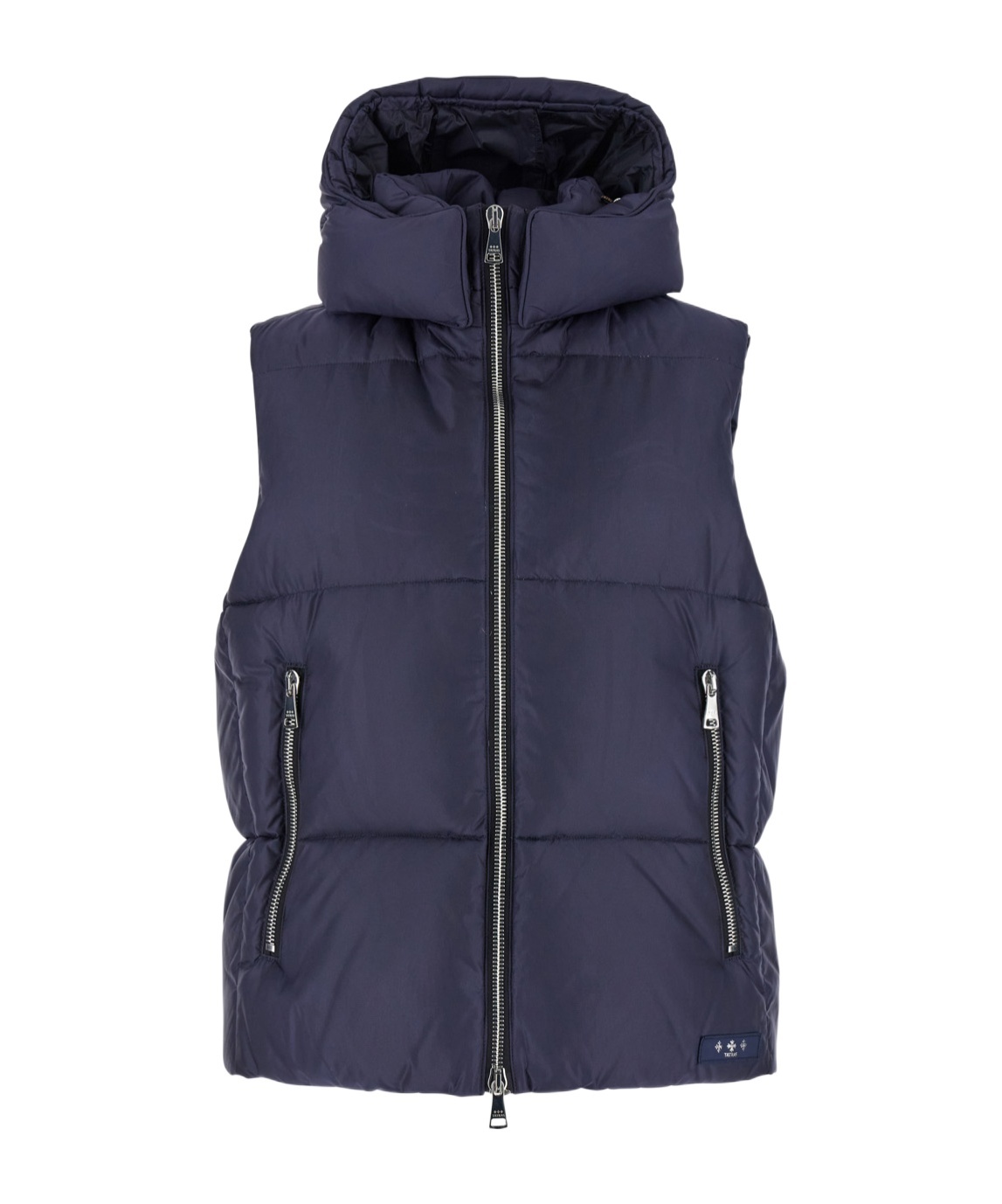 Tatras 'melko' Blue Sleeveless Down Jacket With Hood And Logo Patch In Black
