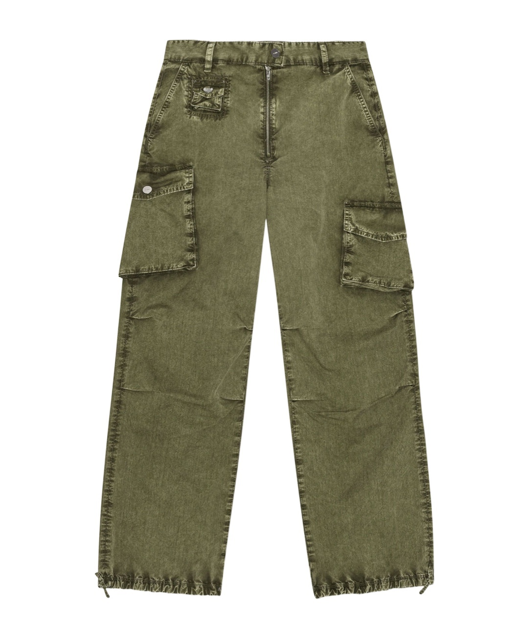 Ganni Green Washed Cotton Twill Trousers In Green