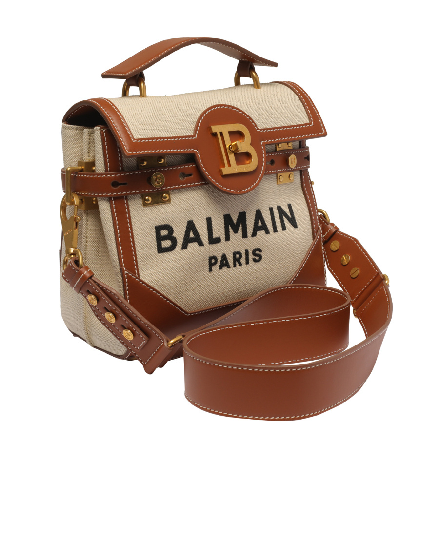 Balmain B-buzz 23 Bag In Canvas And Leather In Brown