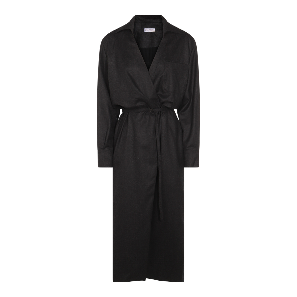 Brunello Cucinelli Wrap-effect Midi Shirt Dress In Black