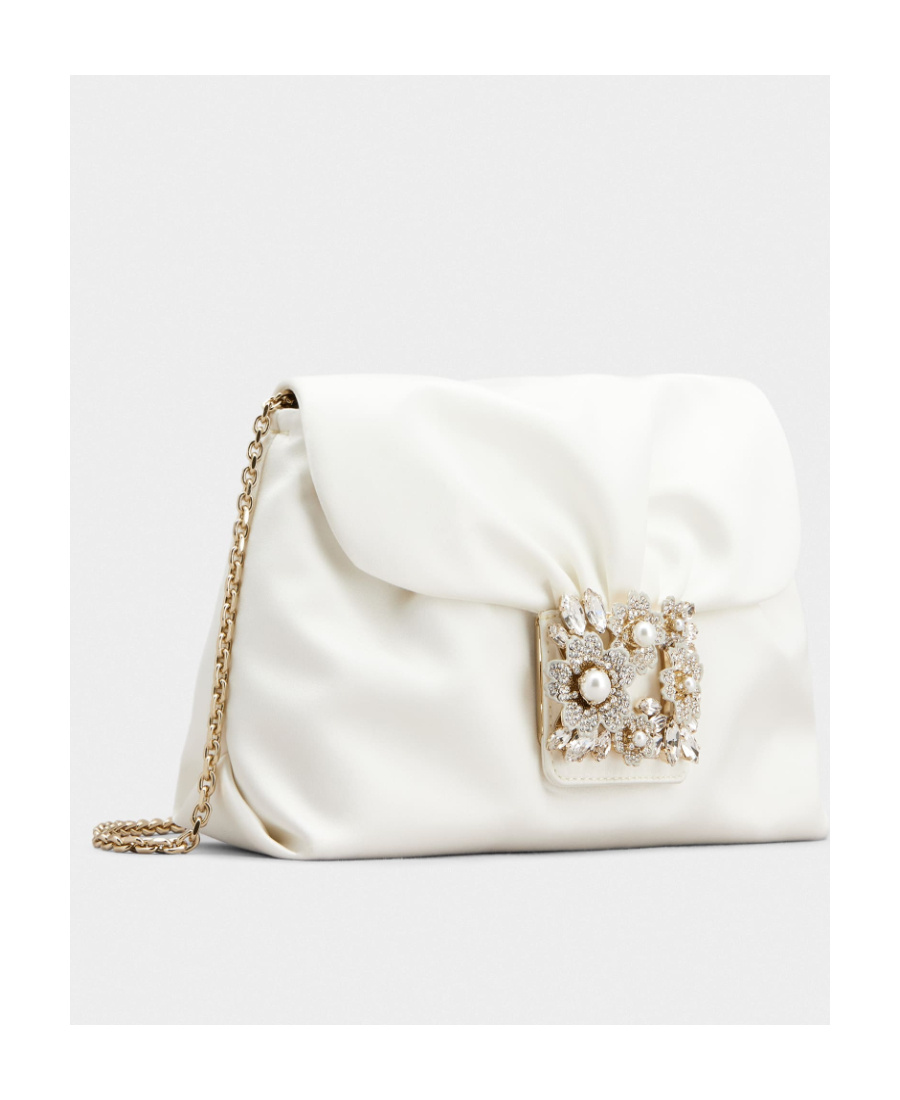 Roger Vivier Drape Bouquet Pearl Strass Drill Buckle Mini Handbag In White