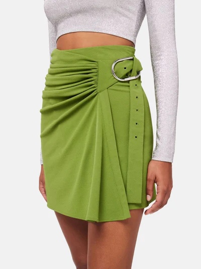 Shop Rabanne Draped Crepe Wrap Skirt In Green