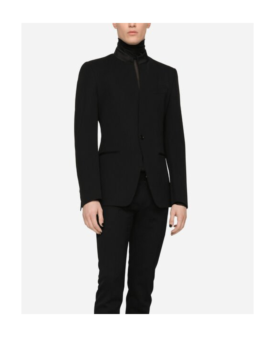 Dolce & Gabbana Virgin Wool Collarless Blazer In Black