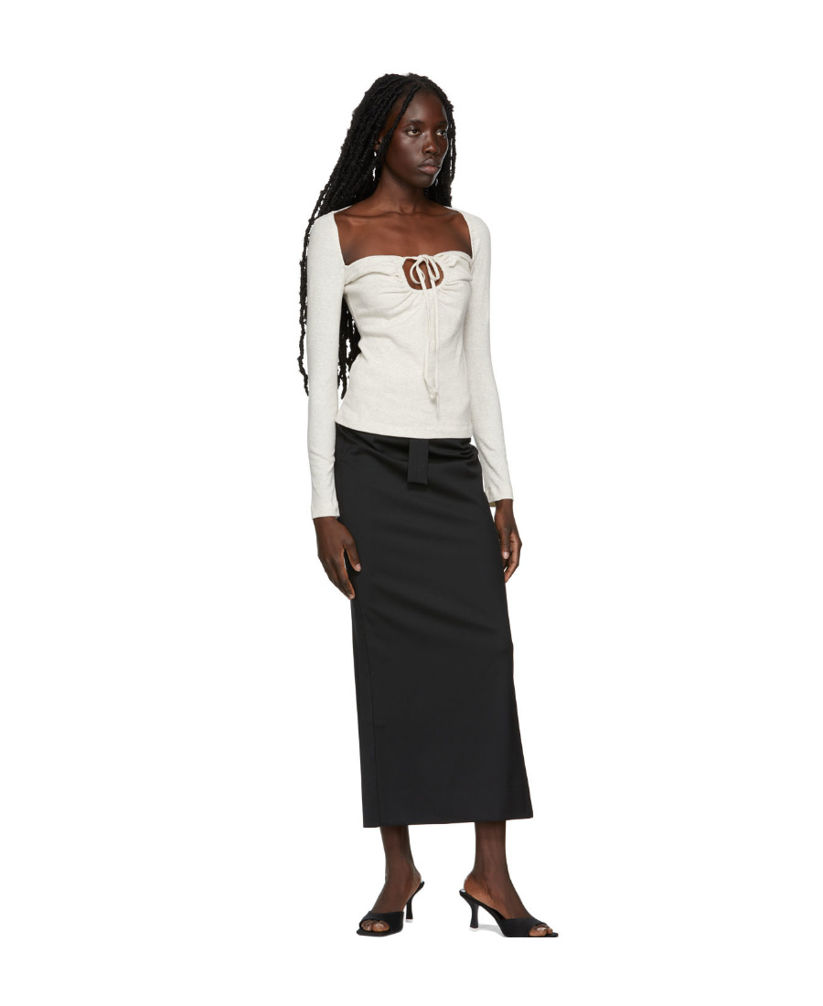Rosetta Getty Grey Ruched Drawstring Cut-out Top In White