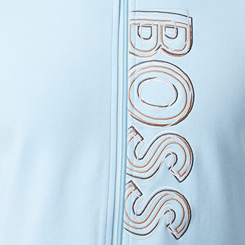 Shop Hugo Boss Logo Embroidered Zipper With Hat Casual Coat In Blue