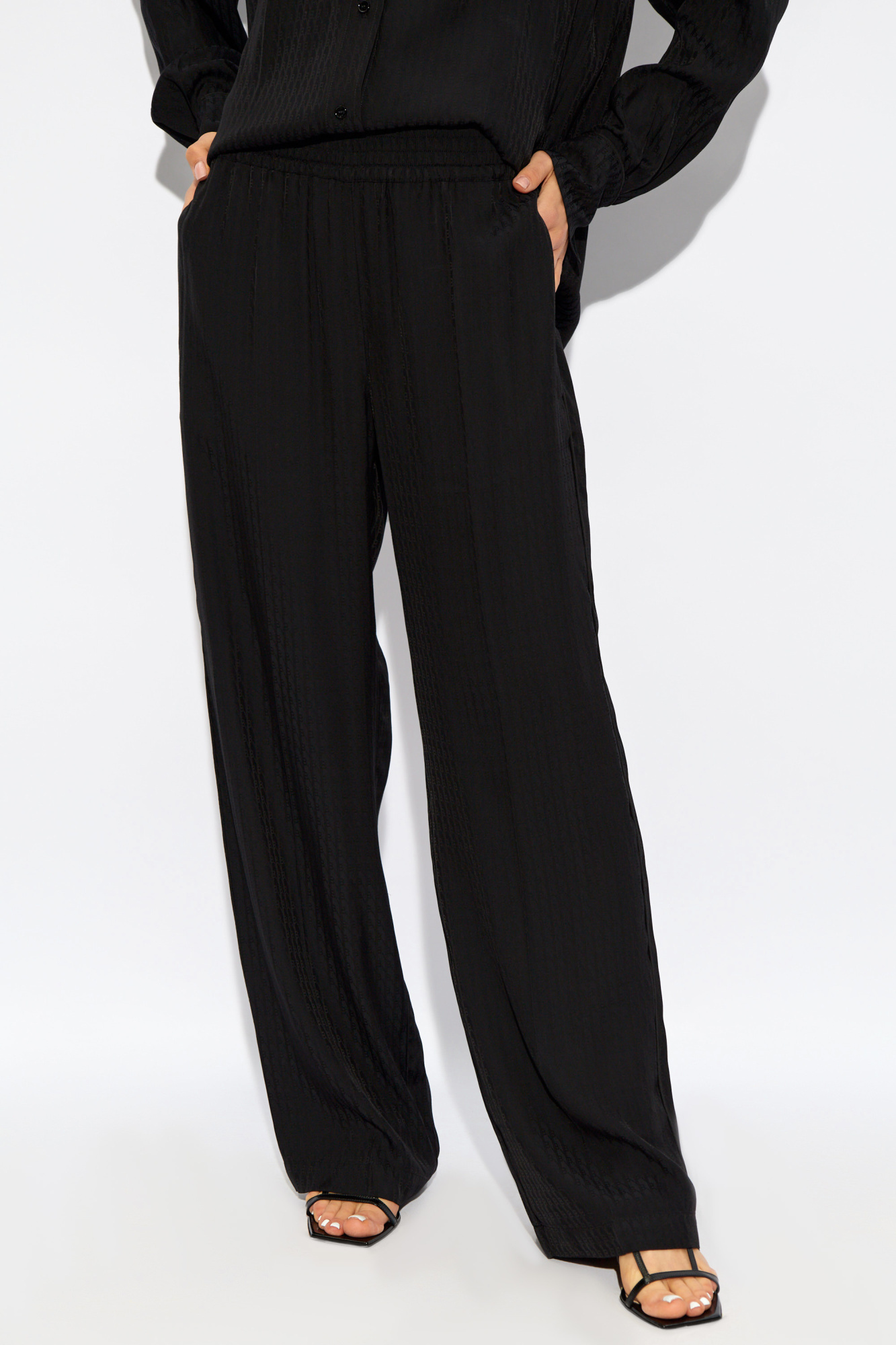Shop Victoria Beckham Monogram-jacquard Wide-leg Trousers In Black