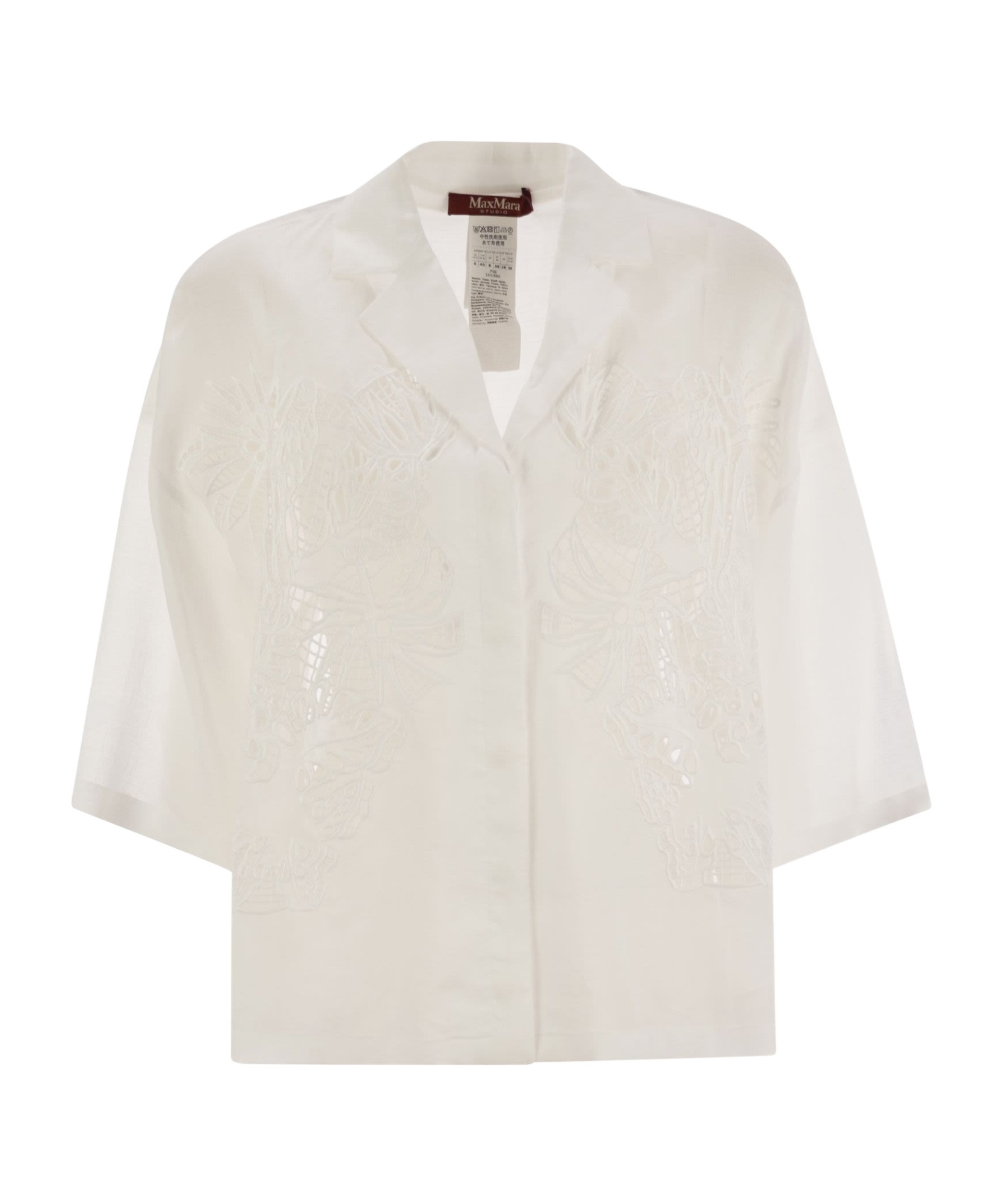 Max Mara Legno Embroidered Button-up Shirt In White