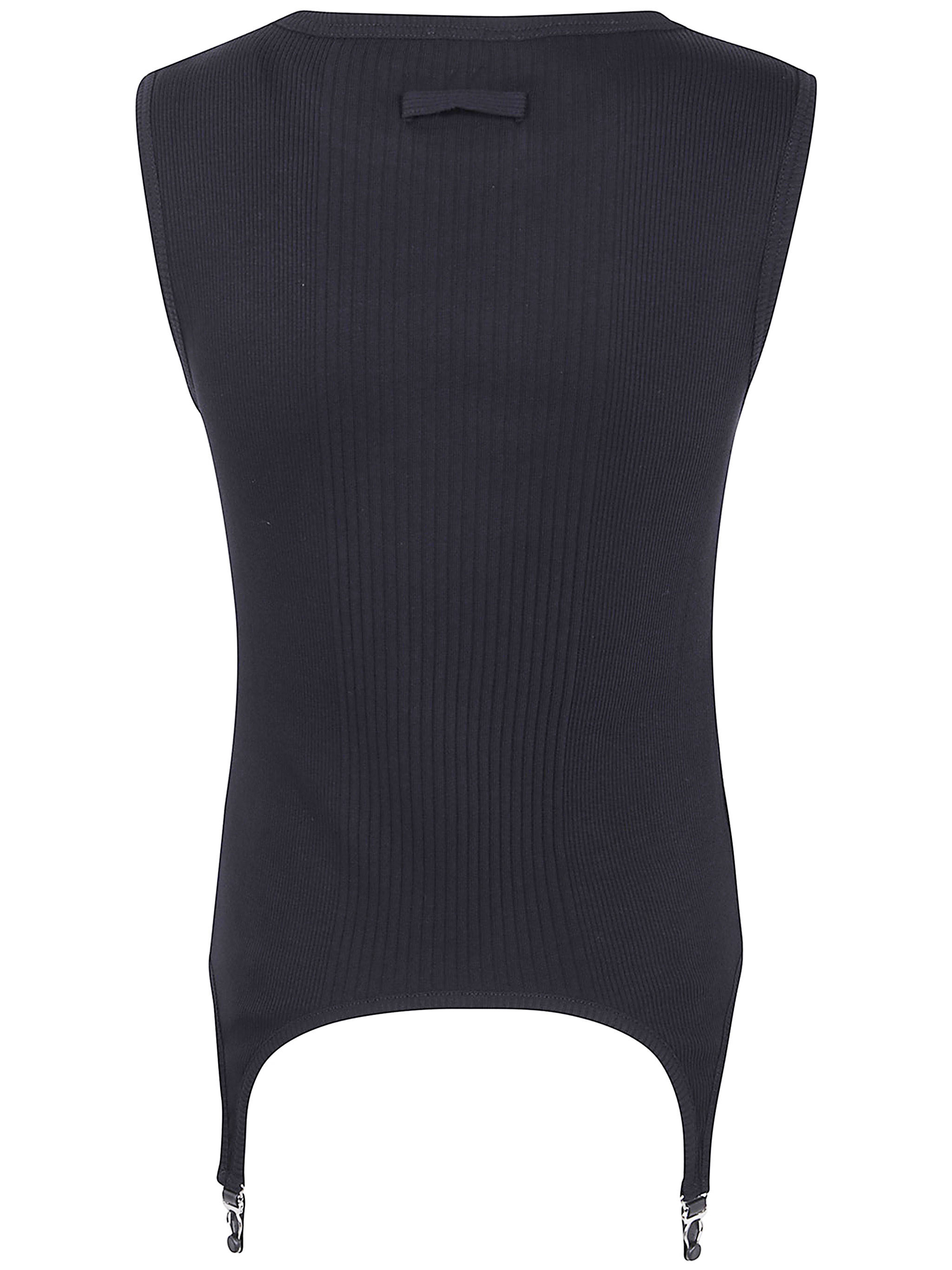 Jean Paul Gaultier Cotton Ribbed Tank Top With Lingerie Garter Clothing In Black