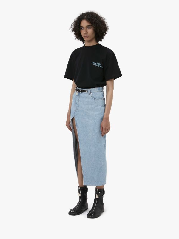 Jw Anderson Asymmetric Denim Midi Skirt In Blue