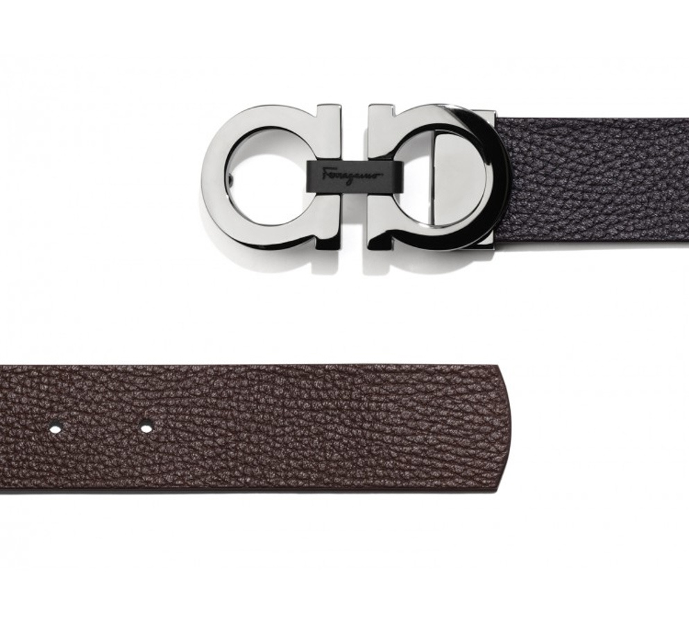 Ferragamo Double-sided Adjustable Embossed Belt In Black