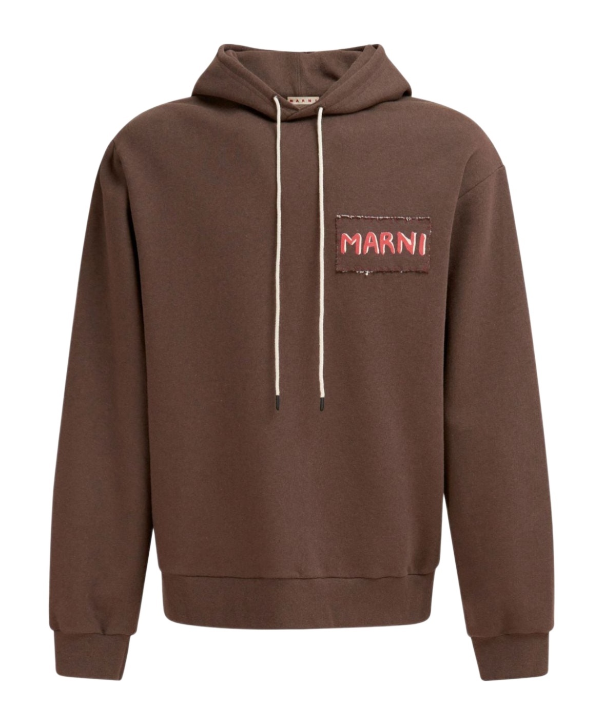 Marni Logo-patch Cotton Hoodie In Brown