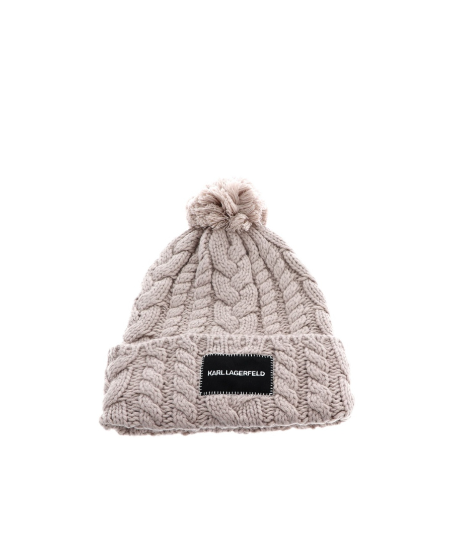 Karl Lagerfeld Cable-knit Pompom Wool Beanie In White