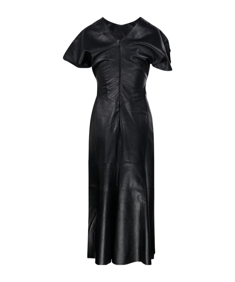 Victoria Beckham Gathered Waist Viscose Dress In Black