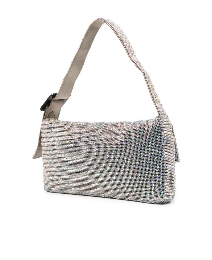 Benedetta Bruzziches Vitty La Mignon' Silver Shoulder Bag With Gem Embellishment In Rhinestone Mesh In Gray