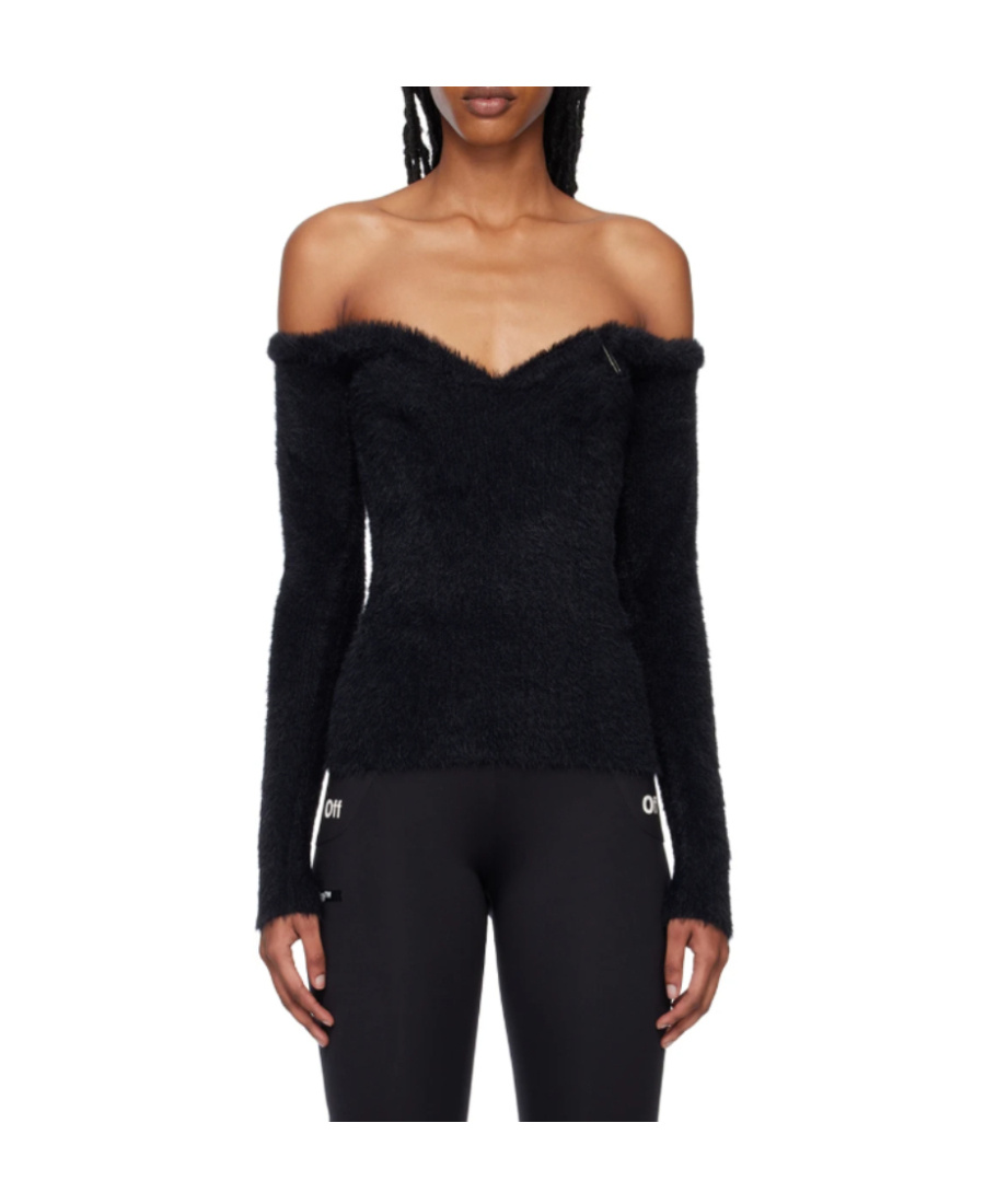 Off-white Fuzzy Off-shoulder Top In Black