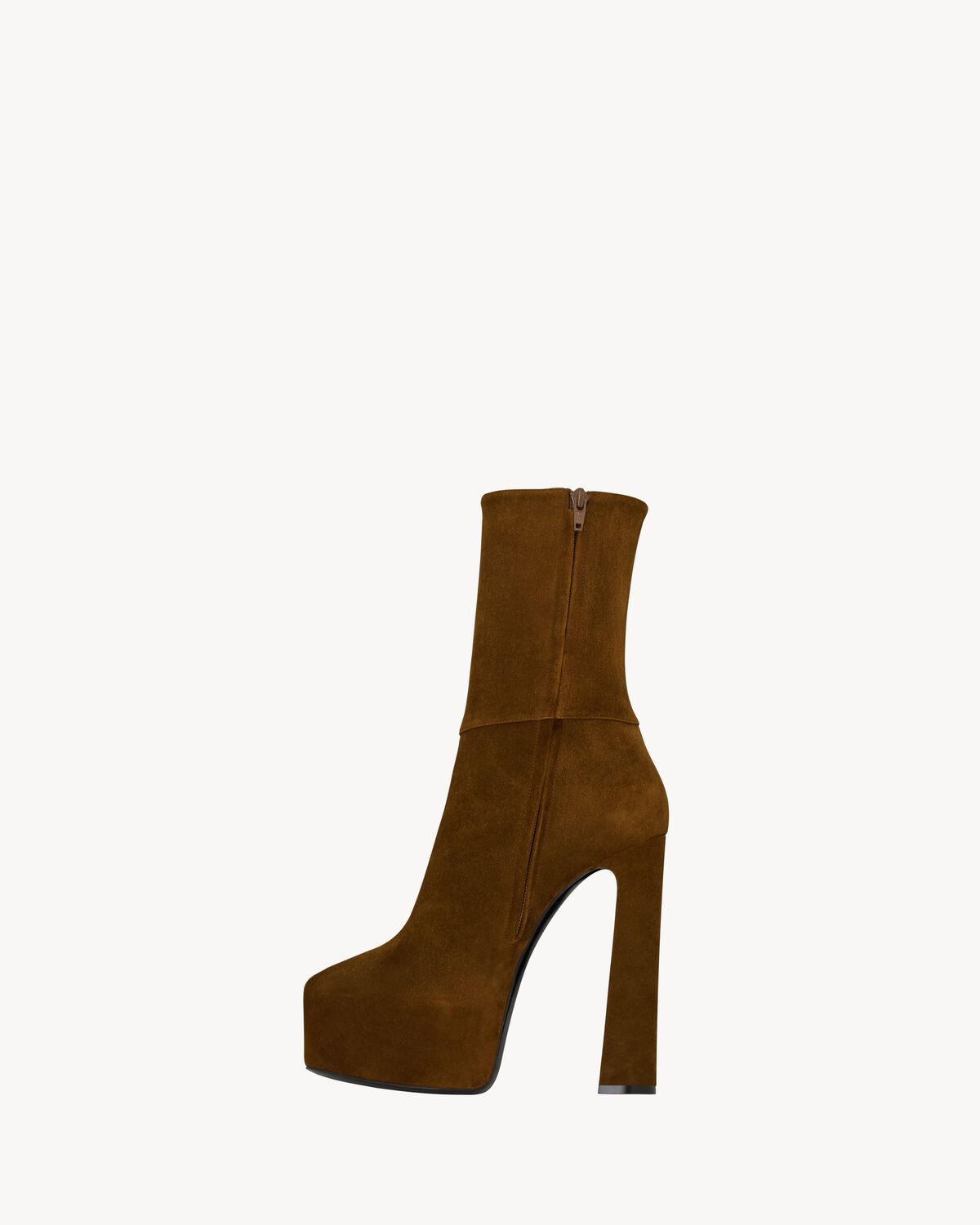 Saint Laurent Nico Platform Booties In Suede In Brown