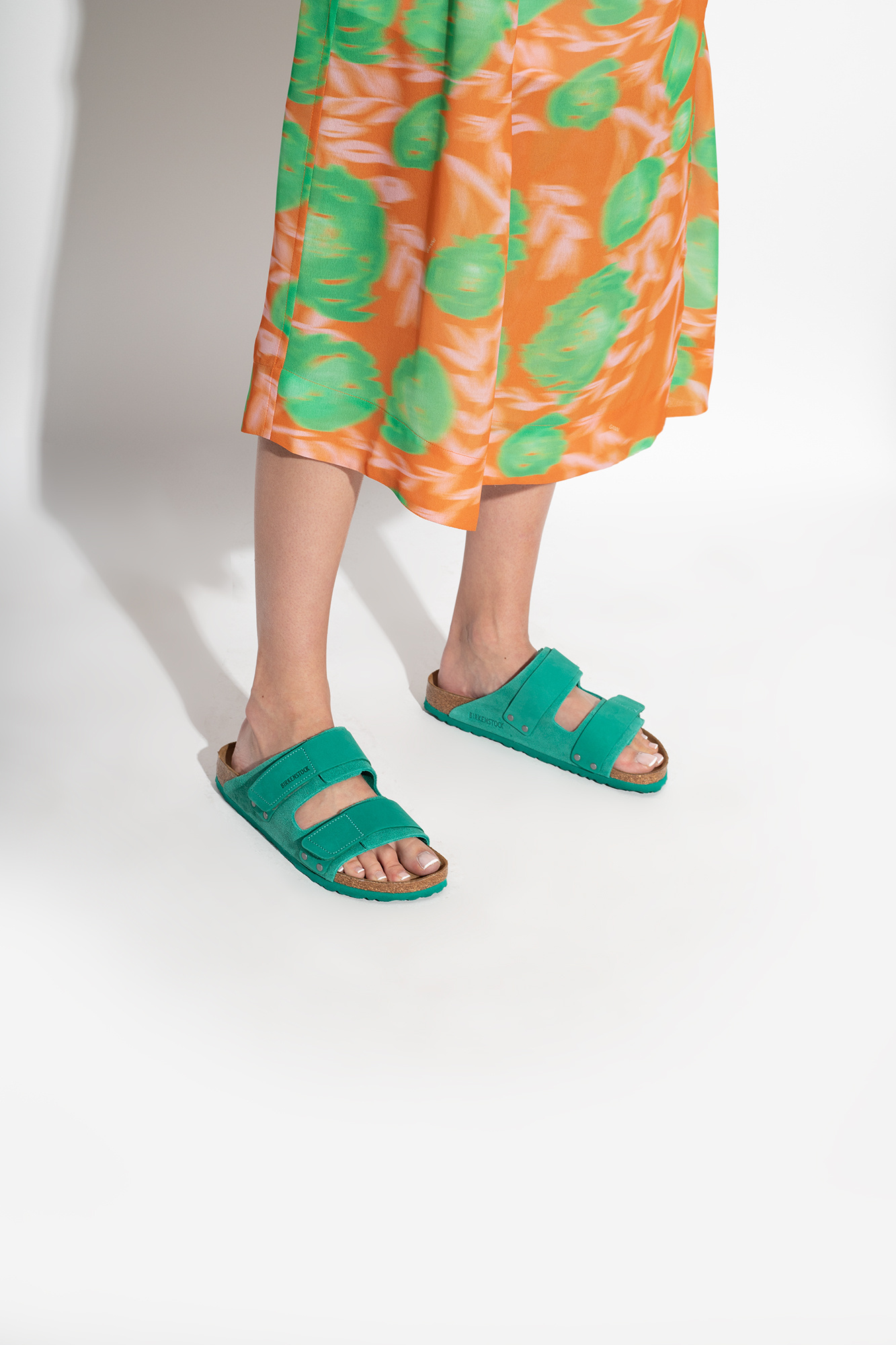 Birkenstock Uji Touch-strap Suede Sandals In Green