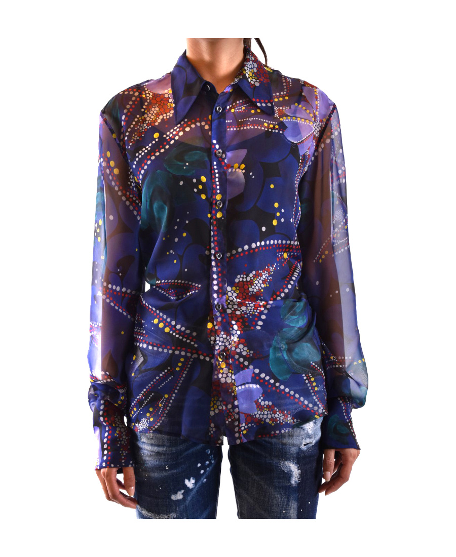 Dsquared2 Floral Print Semi-sheer Shirt In Black
