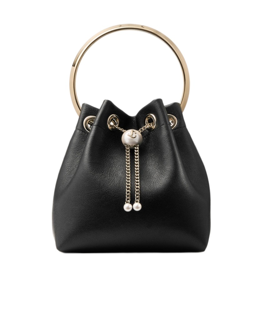 Jimmy Choo Bon Bon Leather Bucket Chain Shoulder Bag In Black