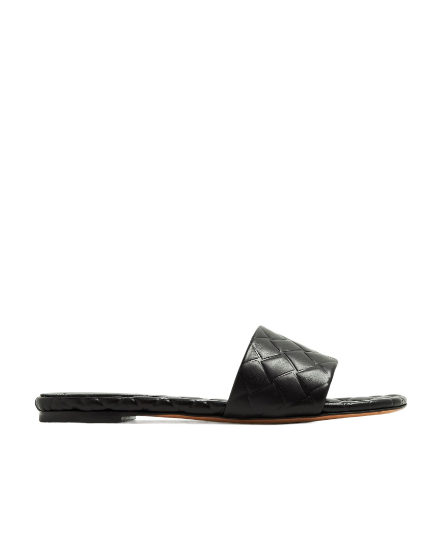Bottega Veneta Quilted Leather Flat Slide Sandals In Black