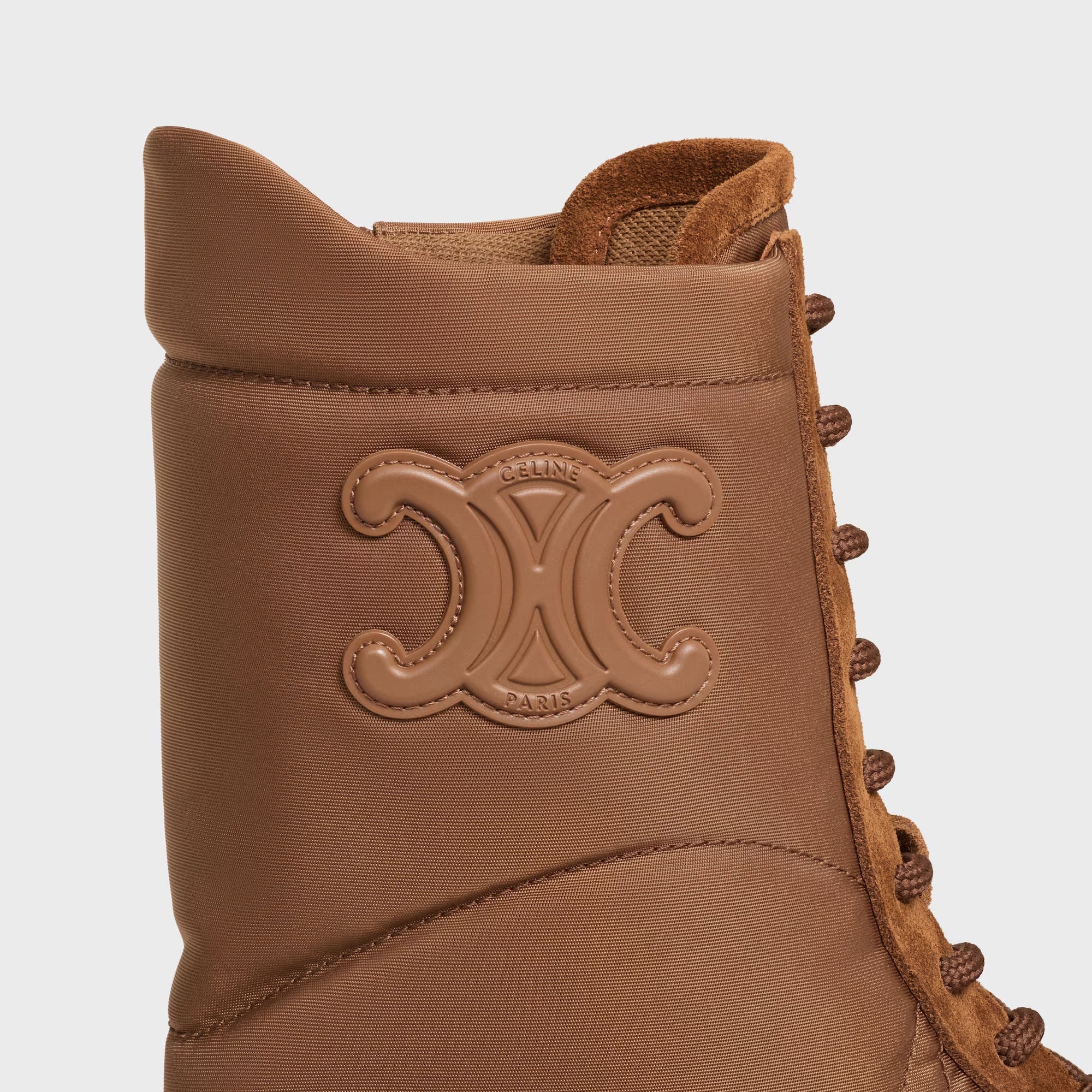 Celine Margaret Boot In Nylon And Suede Calfskin In Brown