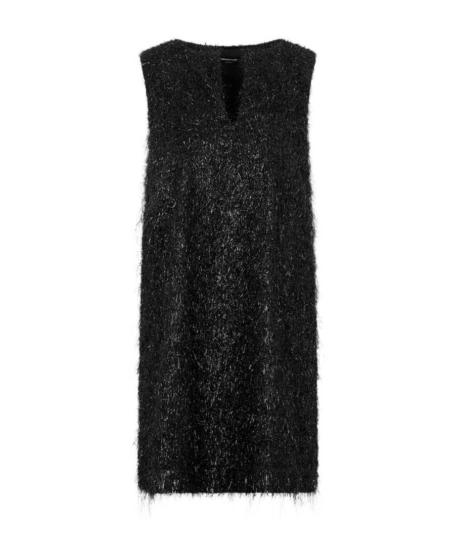 Fabiana Filippi Metallic-threading Fringed Sleeveless Dress In Black