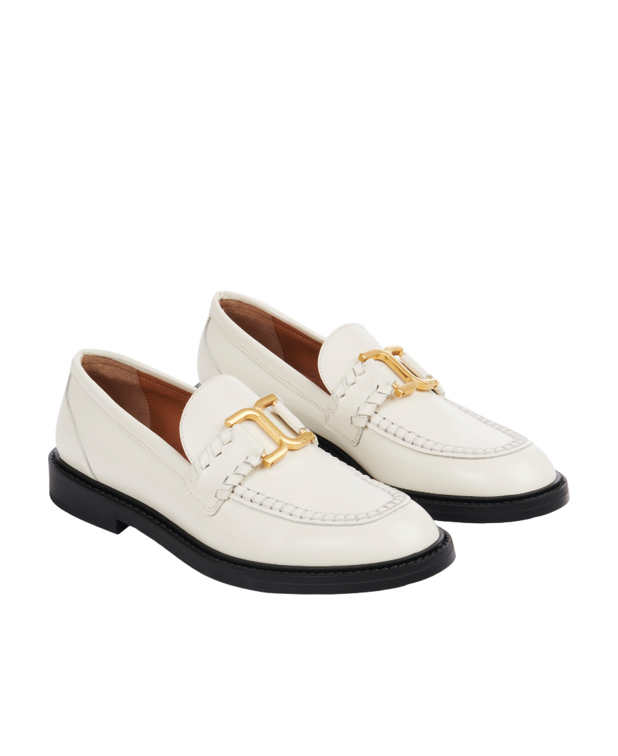 Chloé Marcie Embellished Leather Loafers In White