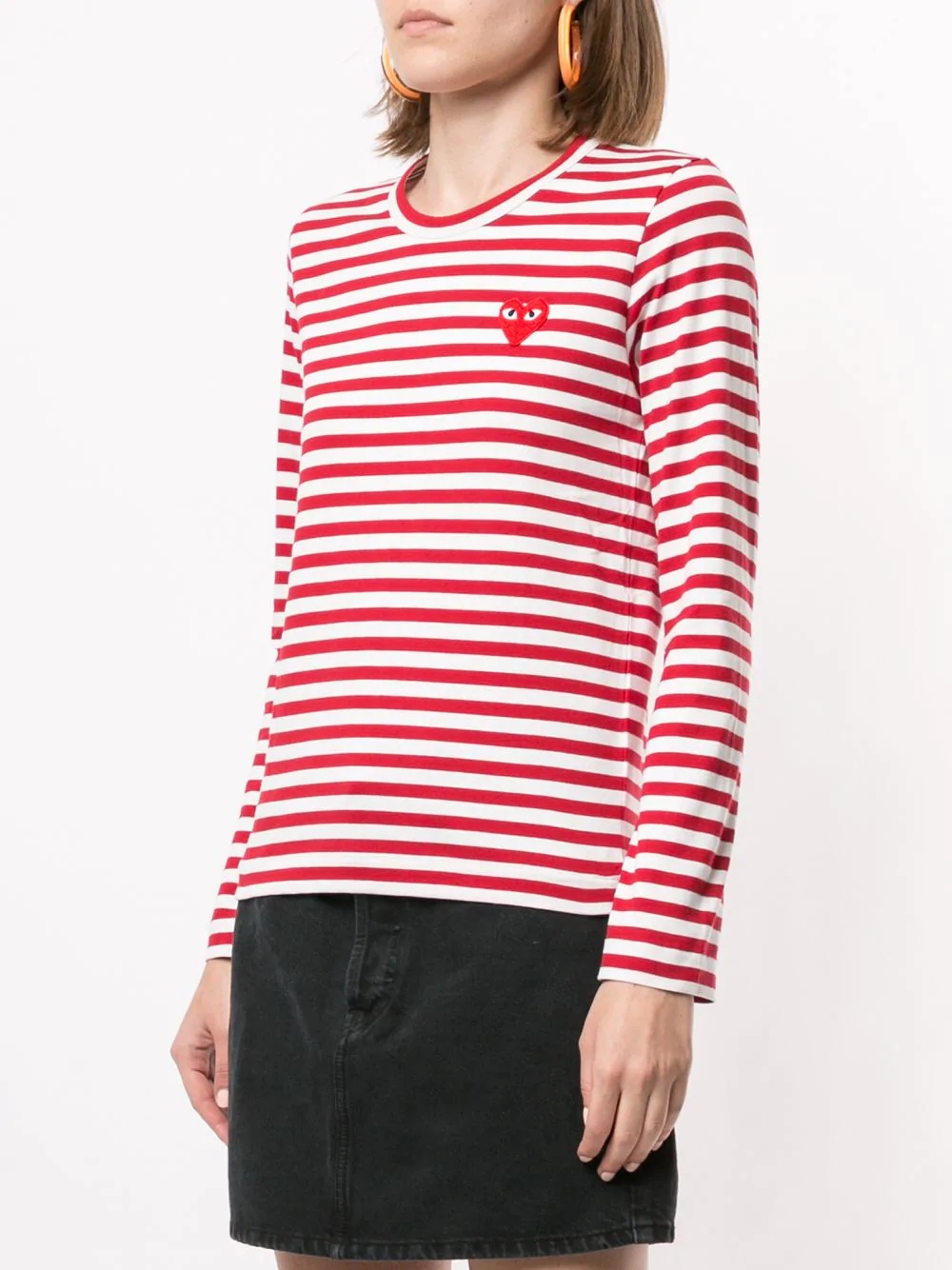 Comme Des Garçons Play Little Red Heart Striped T-shirt In White
