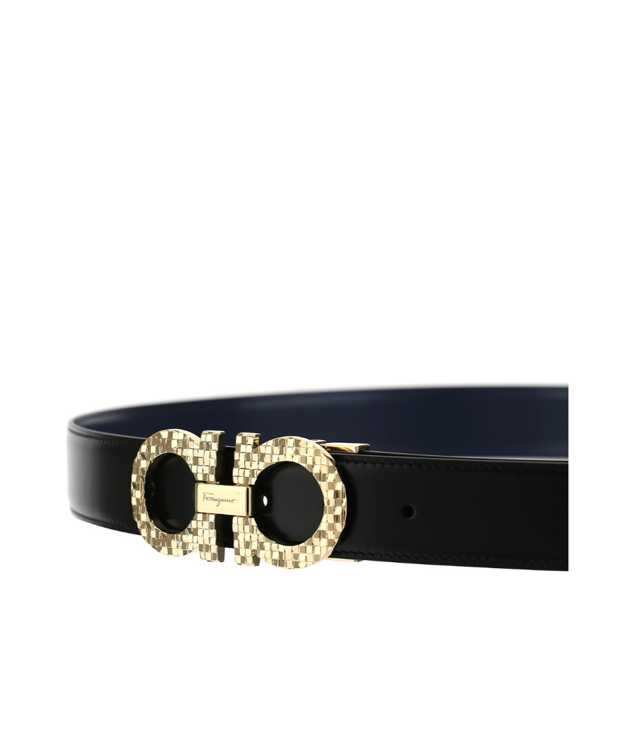 Ferragamo Calfskin Buckle Double-sided Belt In Black