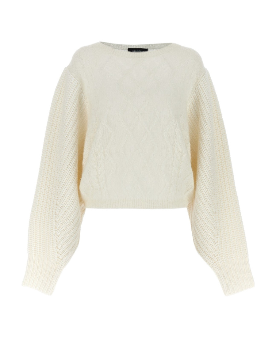 Shop Fabiana Filippi Crewneck Cable-knit Jumper In White