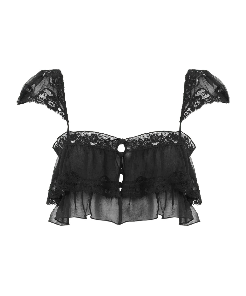 Chloé Ruffled Bralette In Silk Mousseline  Lace In Black