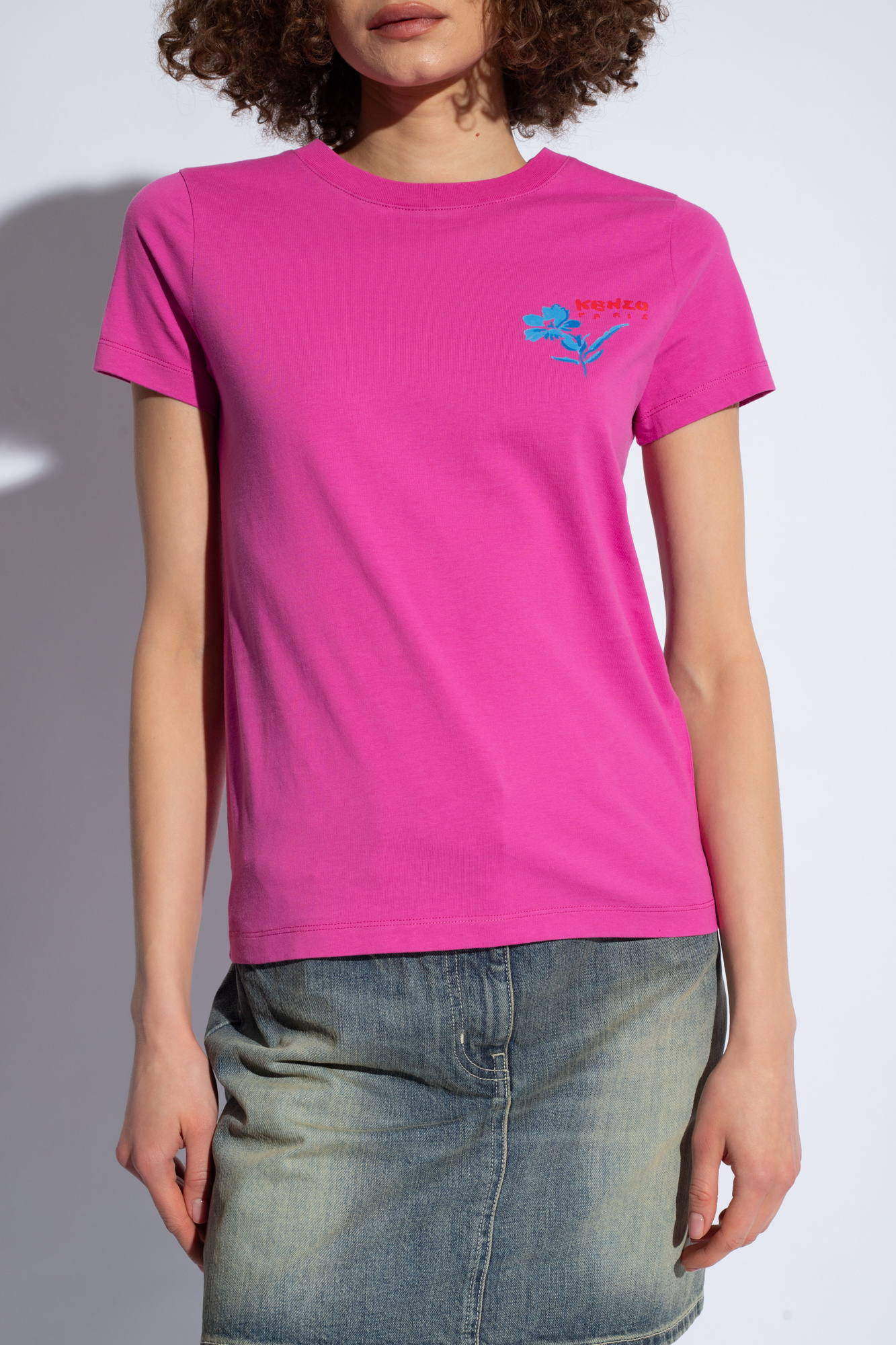 Kenzo Drawn Flower Cotton T-shirt In Pink