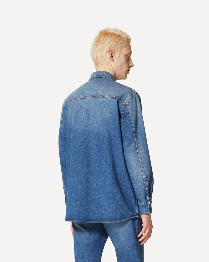 Valentino Rockstud Spike Denim Shirt In Blue