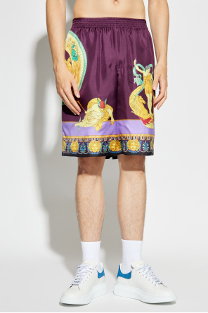 Versace Elasticated Silk Shorts In Purple