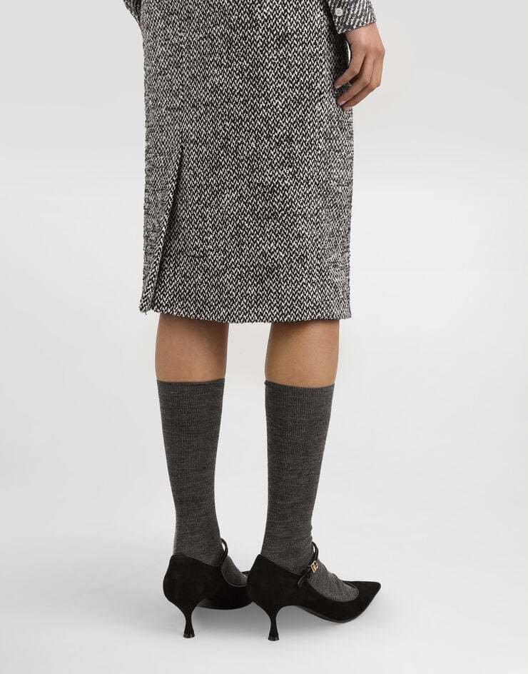 Dolce & Gabbana Tweed Midi Pencil Skirt In Gray