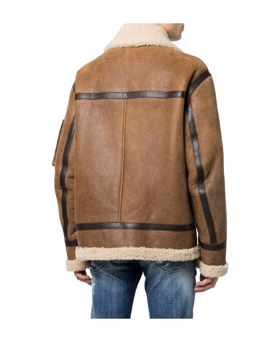 Dsquared2 Shearling-trimmed Biker Jacket In Brown