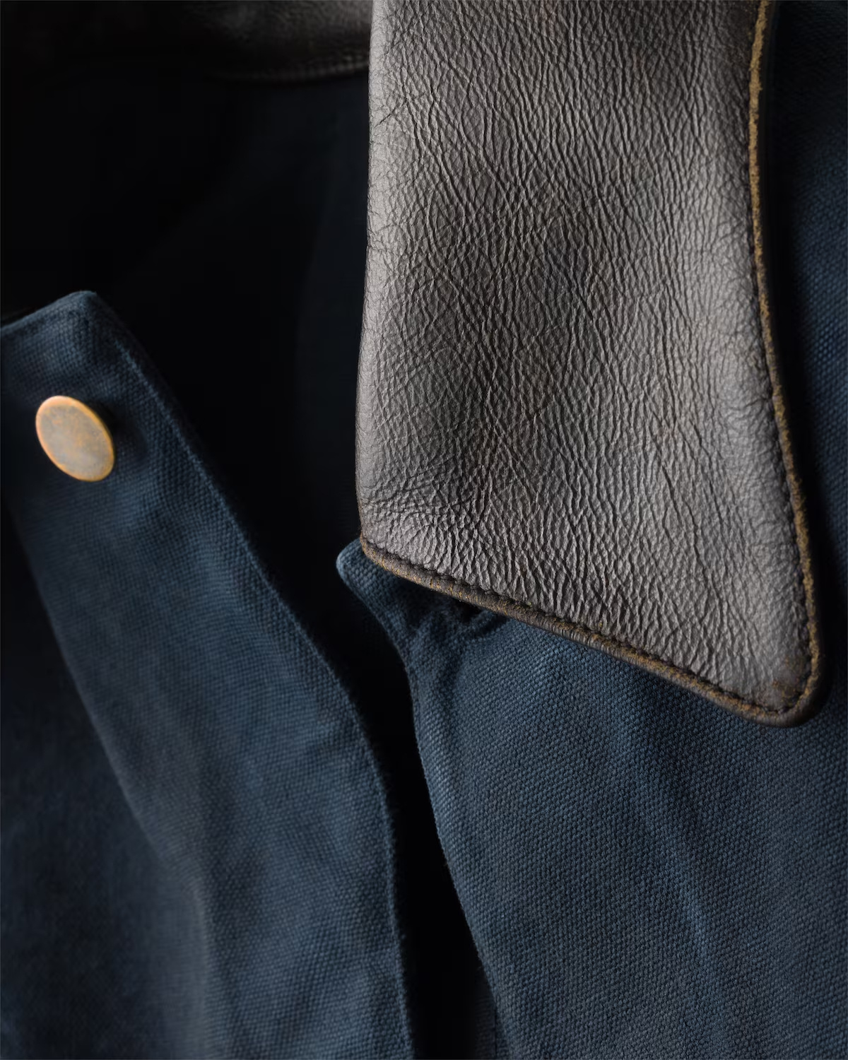 Prada Leather-collar Canvas Utility Jacket In Blue