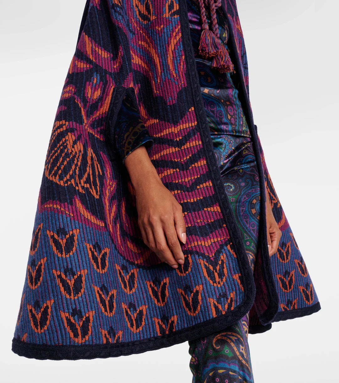 Etro Jacquard Wool And Cotton-blend Cape In Multi