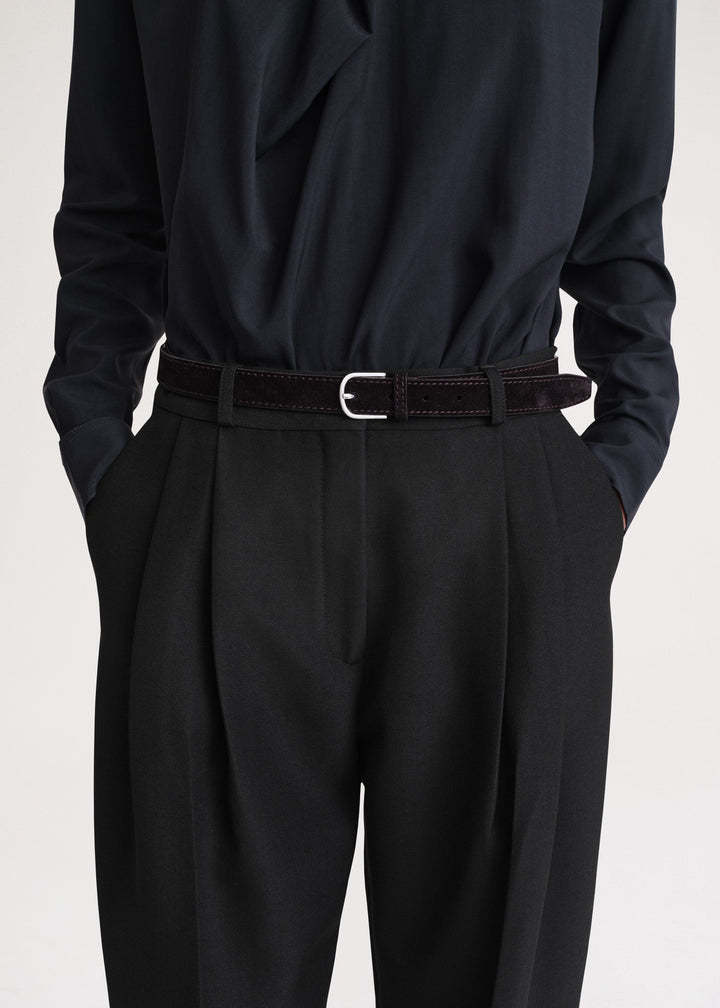 Totême Logo-engraved Suede Belt In Black