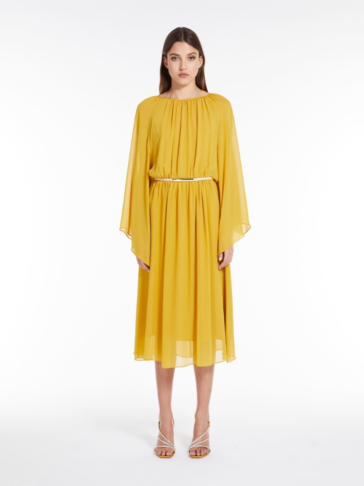 Max Mara Silk Georgette Dress In Yellow