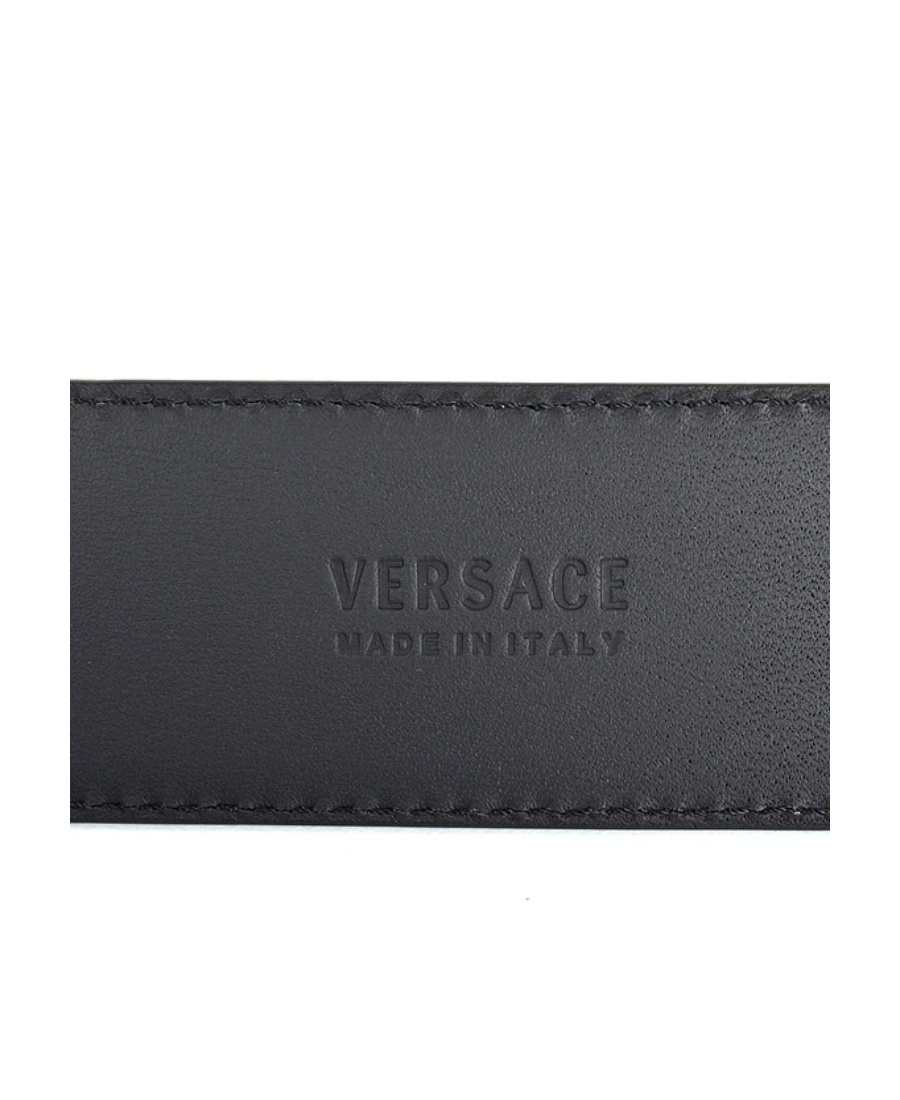 Versace Medusa Head Gold-toned Buckle Leather Belt In Black